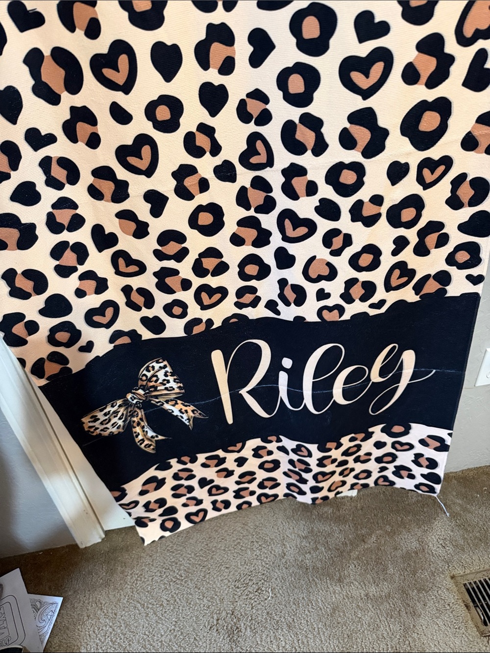 Personalized Riley Leopard Print Towel in Black and Tan